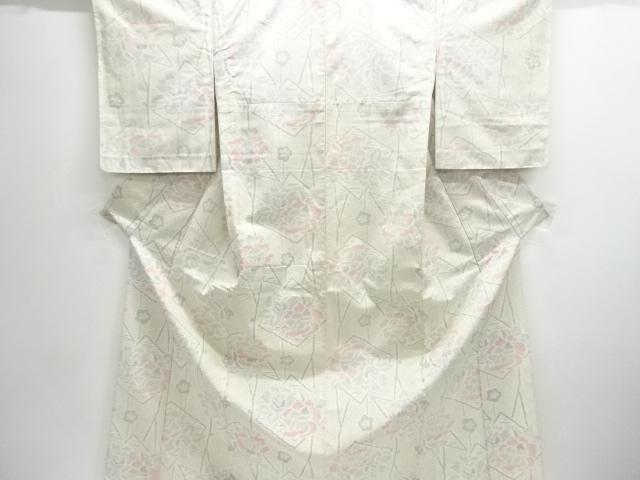 JAPANESE KIMONO / ANTIQUE HITOE KIMONO / SILK / TSUMUGI / WOVEN FLOWER